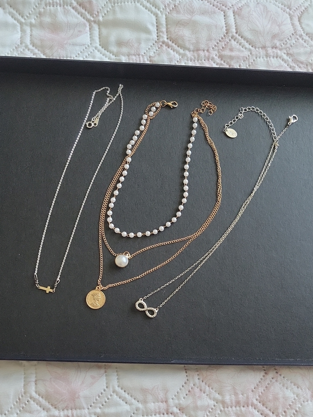 Claire's Gold and Silver Layered Pearl Coin Necklace Set